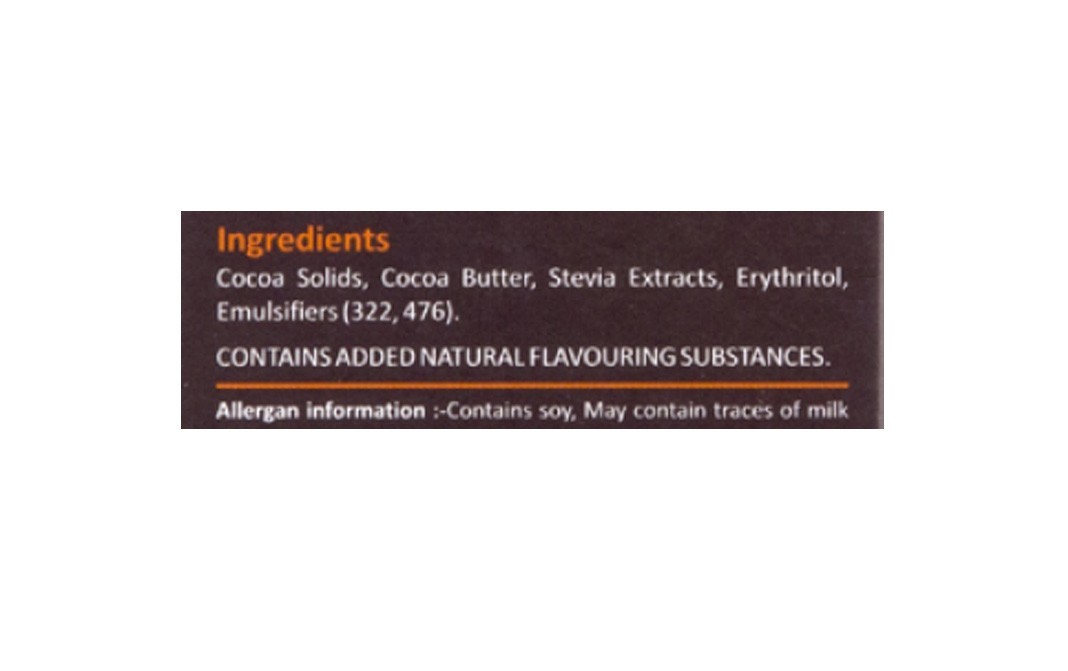 Zevic 70% Dark Zesty Orange Stevia Chocolate   Box  40 grams